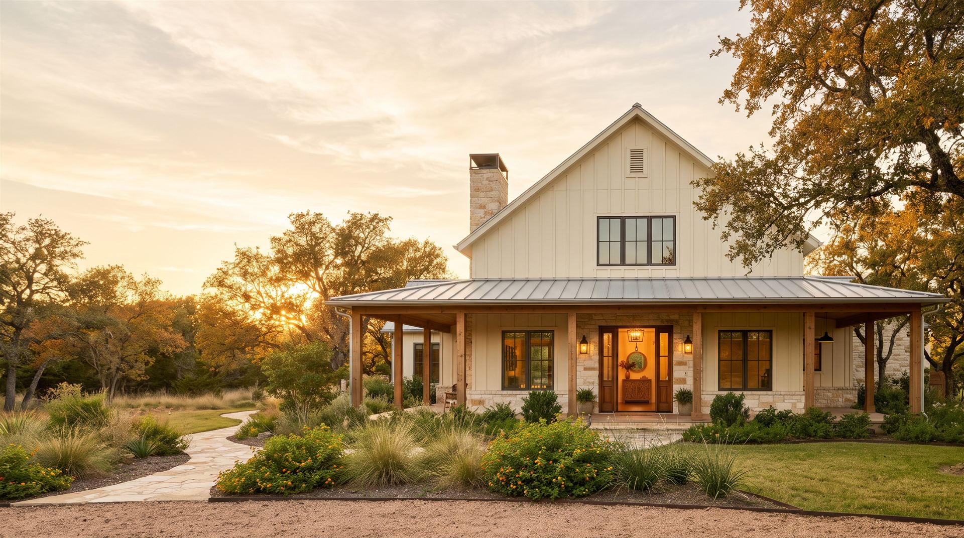 Casa familiar en Texas al atardecer